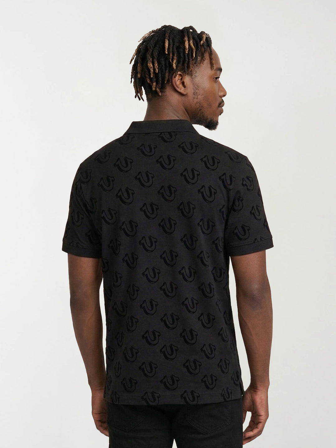 True Religion Men Black Printed Regular Fit Polo T-Shirt