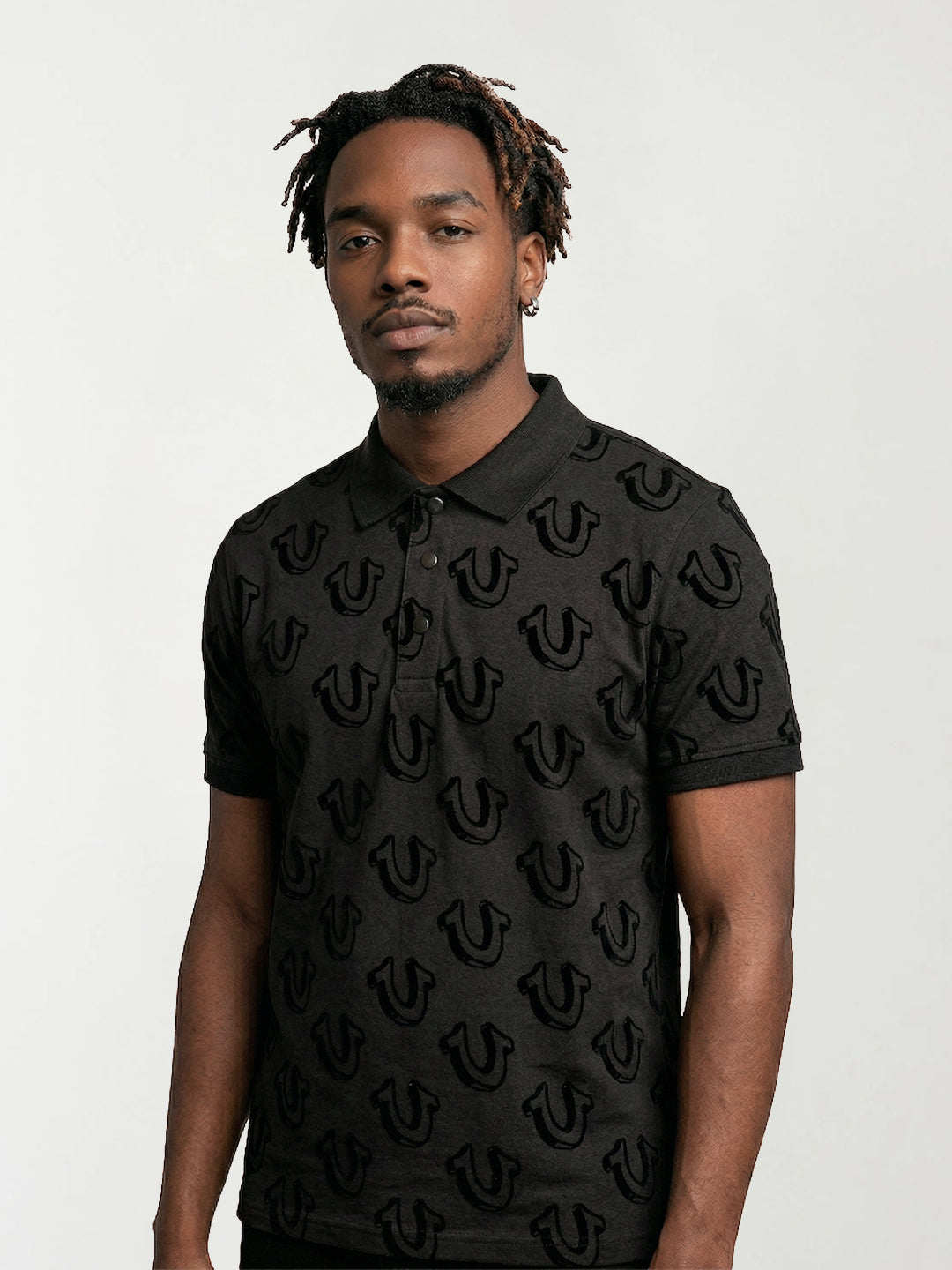 True Religion Men Black Printed Regular Fit Polo T-Shirt