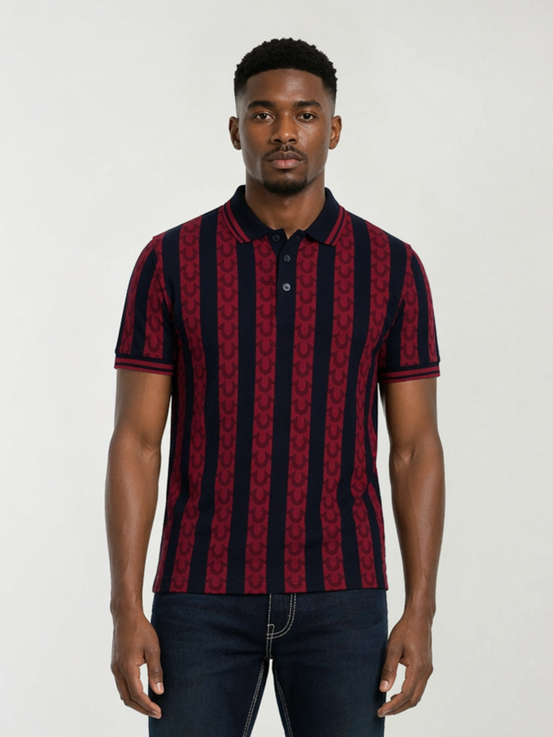 True Religion Men Red Striped Regular Fit Pure Cotton Polo T-Shirt