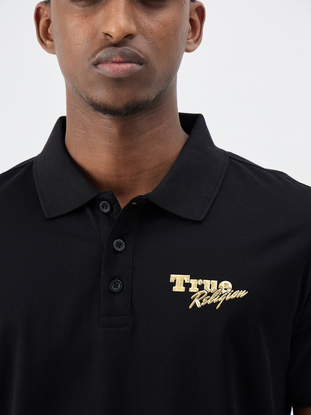 True Religion Men Black Solid Regular Fit Pure Cotton Polo T-Shirt