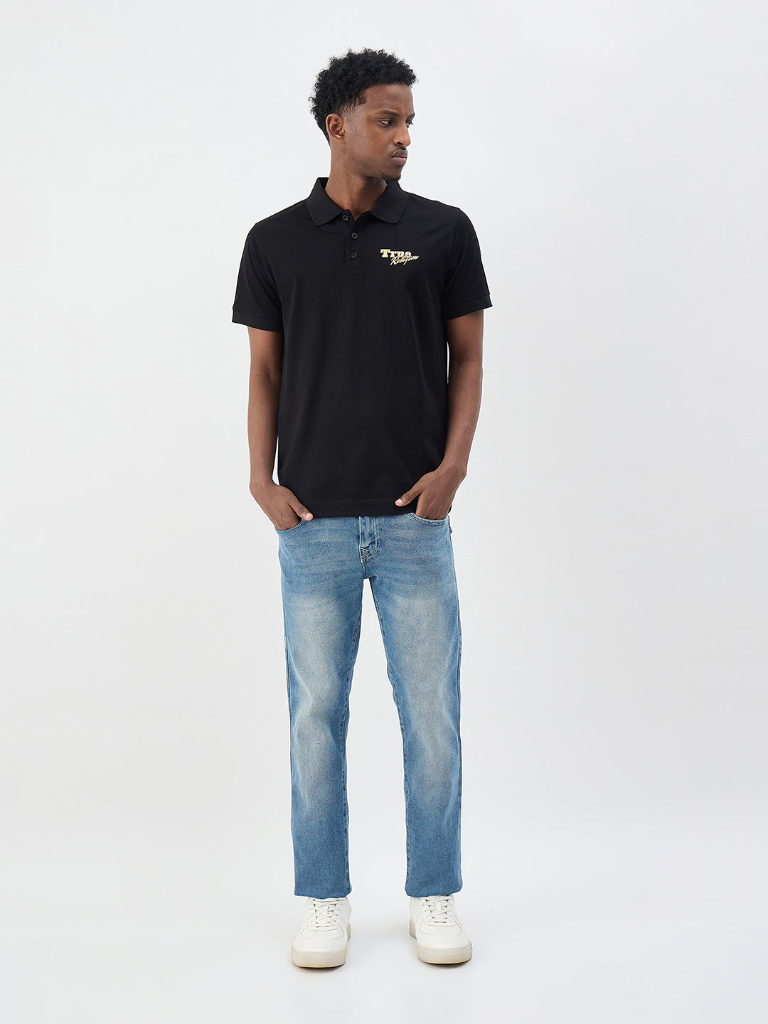 True Religion Men Black Solid Regular Fit Pure Cotton Polo T-Shirt