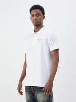 True Religion Men White Solid Regular Fit Pure Cotton Polo T-Shirt