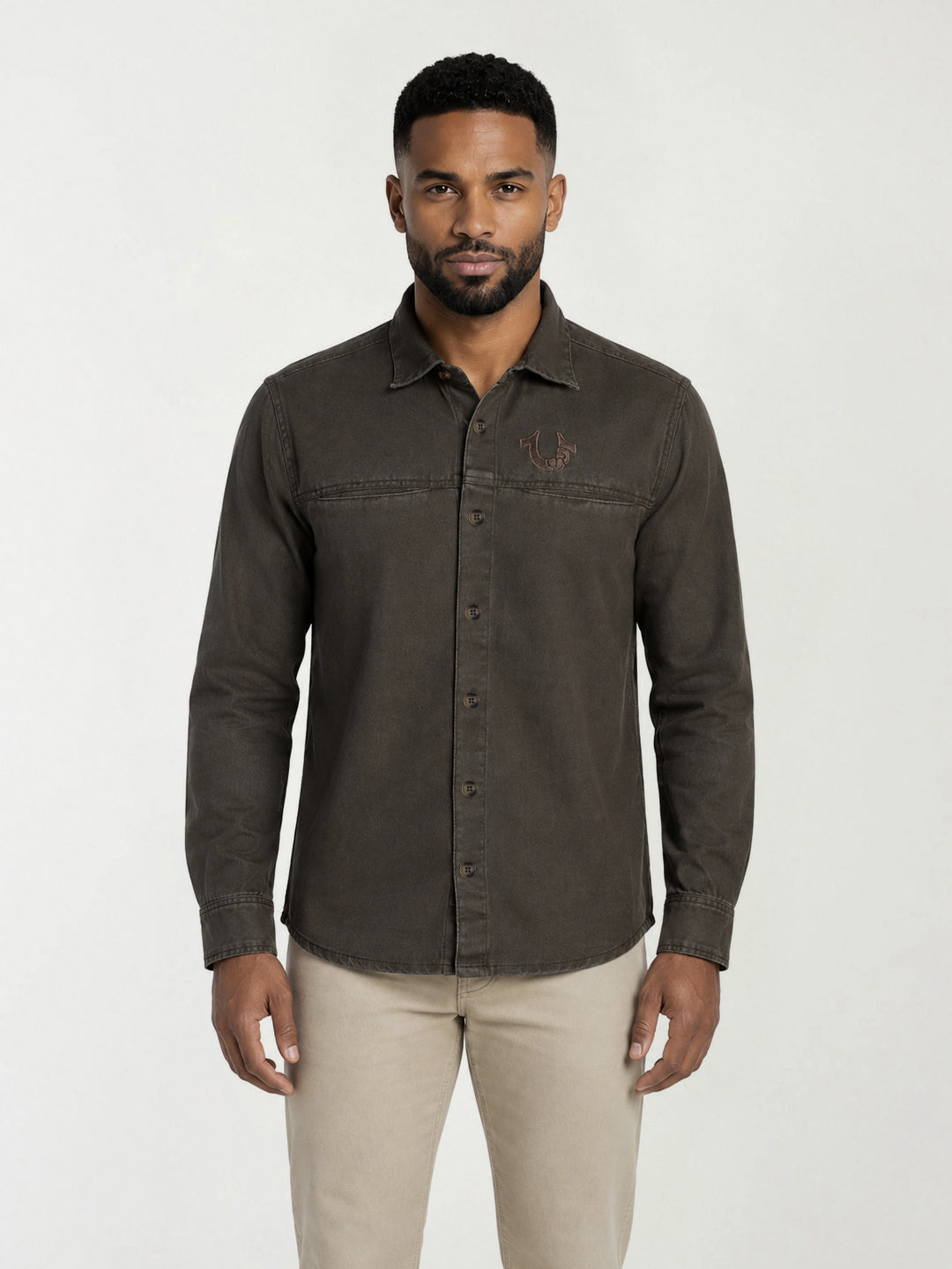 True Religion Men Green Solid Regular Fit Shirt