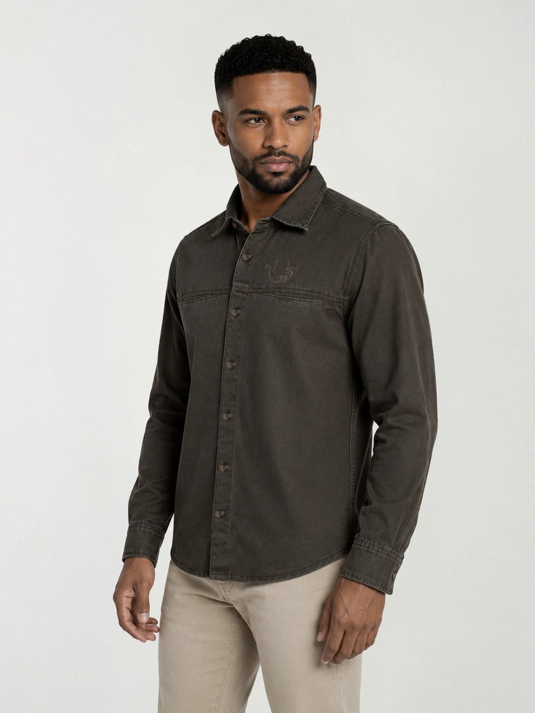True Religion Men Green Solid Regular Fit Shirt