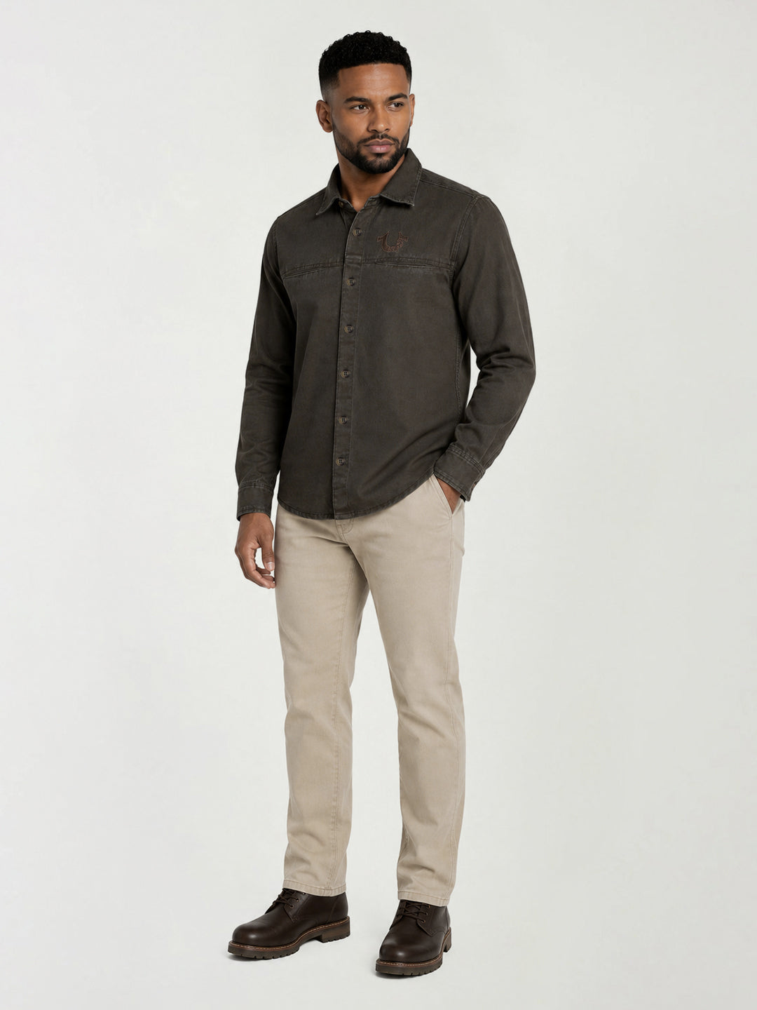 True Religion Men Green Solid Regular Fit Shirt