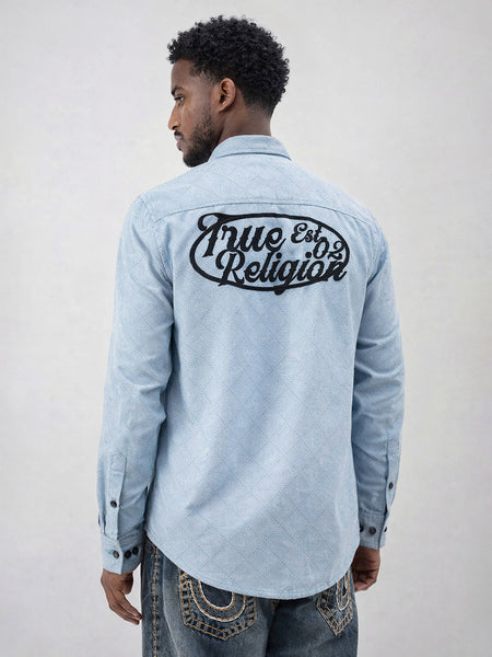 True Religion Men Blue Embroidered Regular Fit Shirt