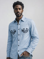 True Religion Men Blue Embroidered Regular Fit Shirt