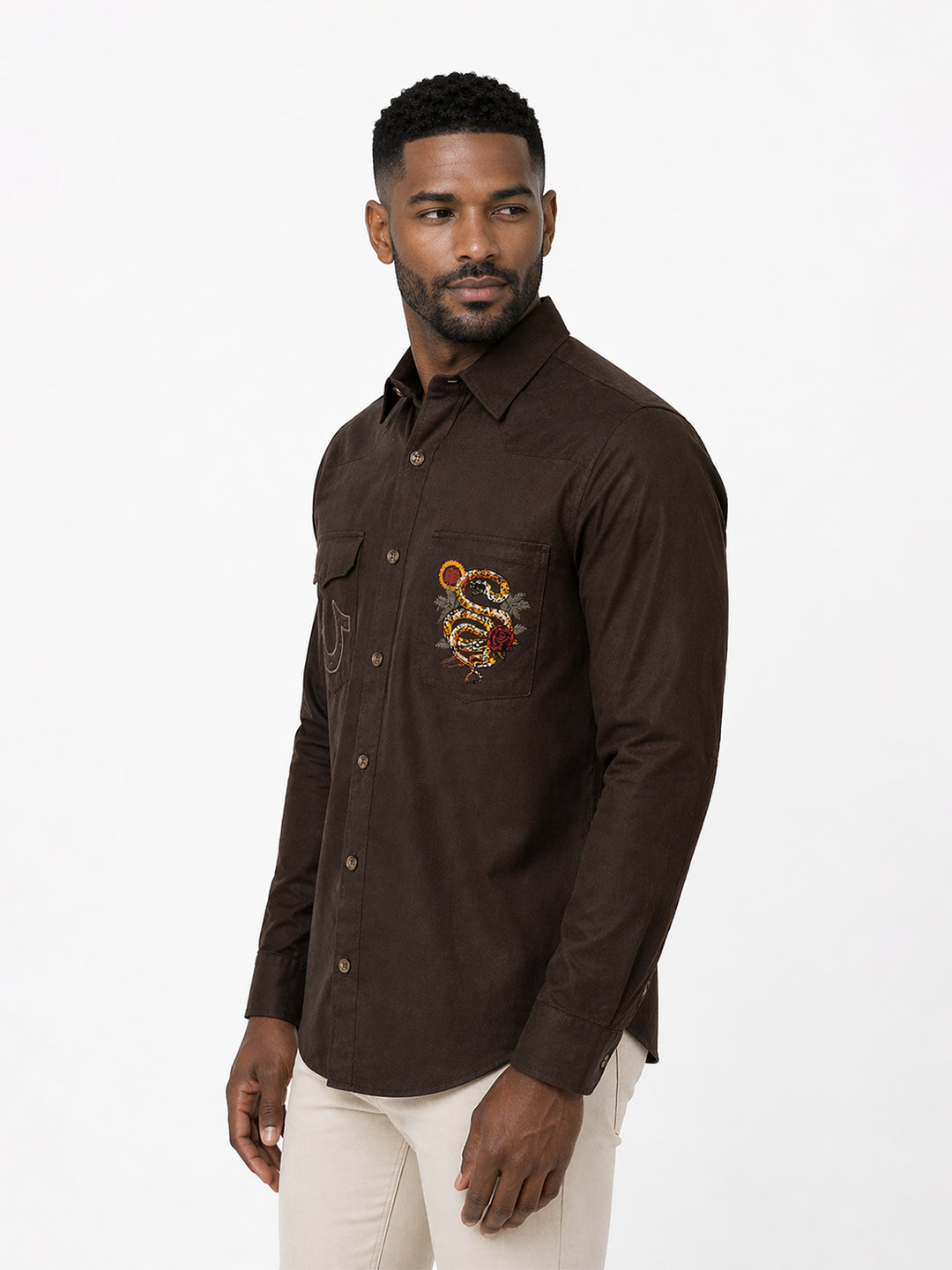 True Religion Men Brown Solid Regular Fit Shirt