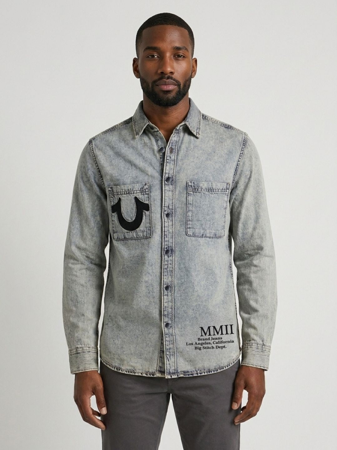 True Religion Men Grey Solid Regular Fit Shirt