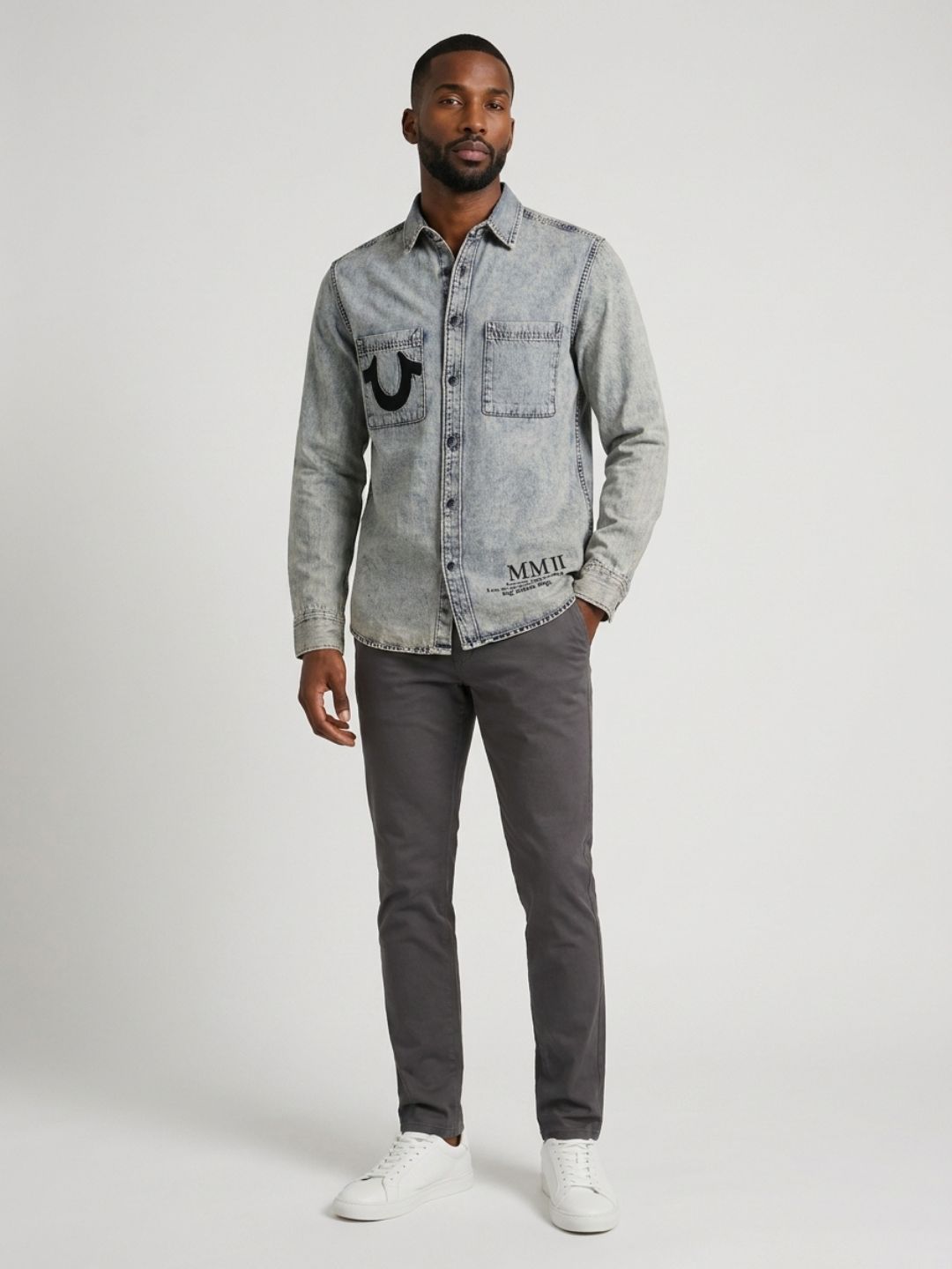 True Religion Men Grey Solid Regular Fit Shirt