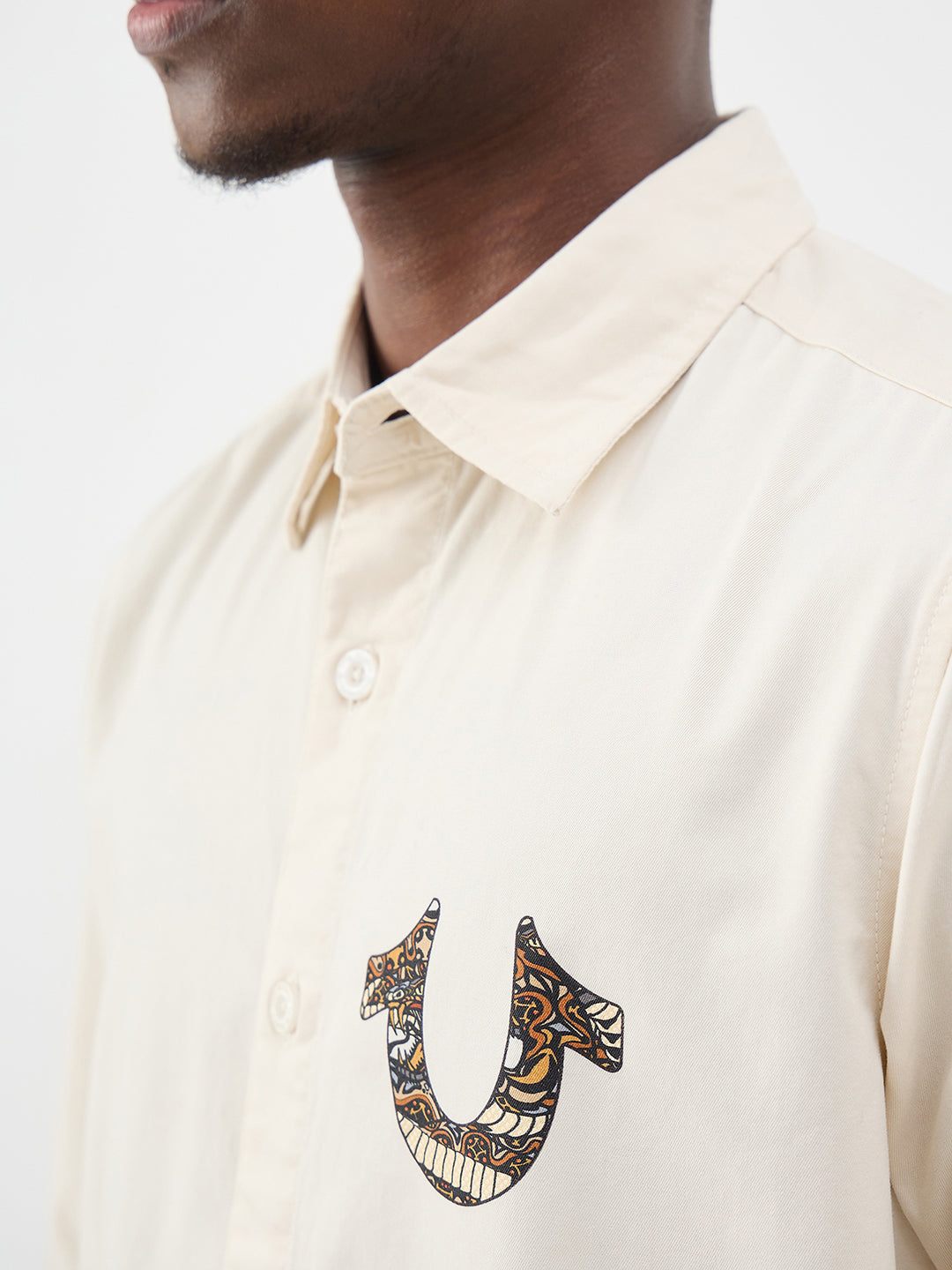 True Religion Men Cream Printed Regular Fit Shirt