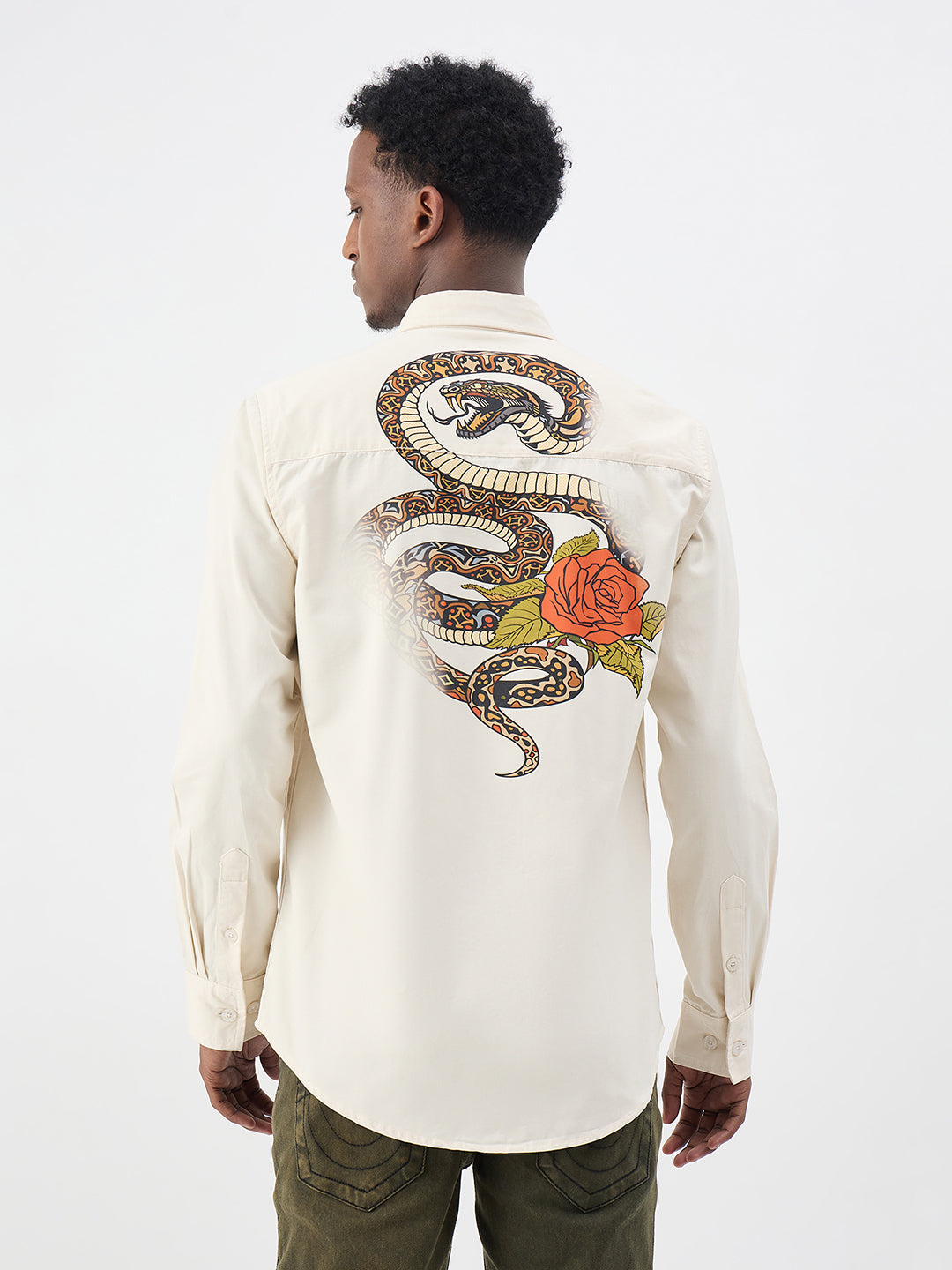 True Religion Men Cream Printed Regular Fit Shirt