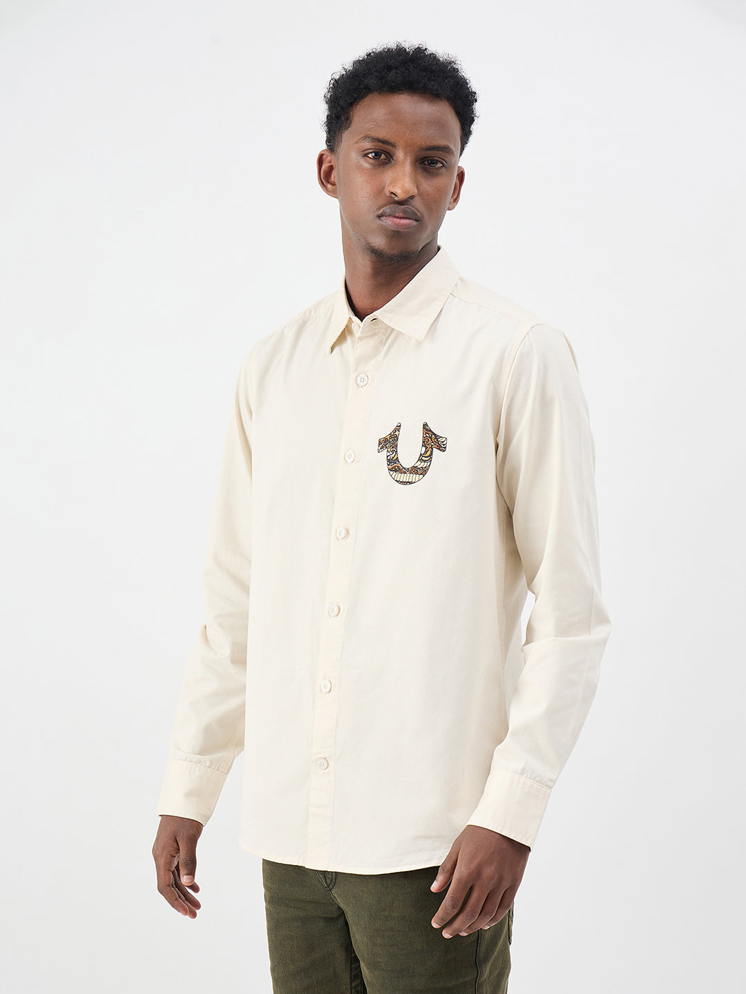 True Religion Men Cream Printed Regular Fit Shirt