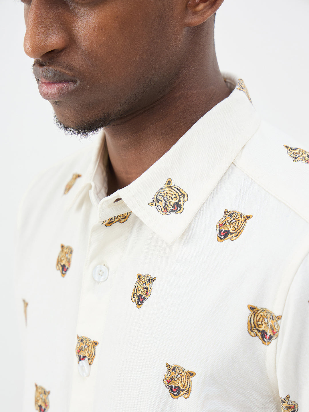 True Religion Men Cream Printed Regular Fit Pure Cotton Shirt