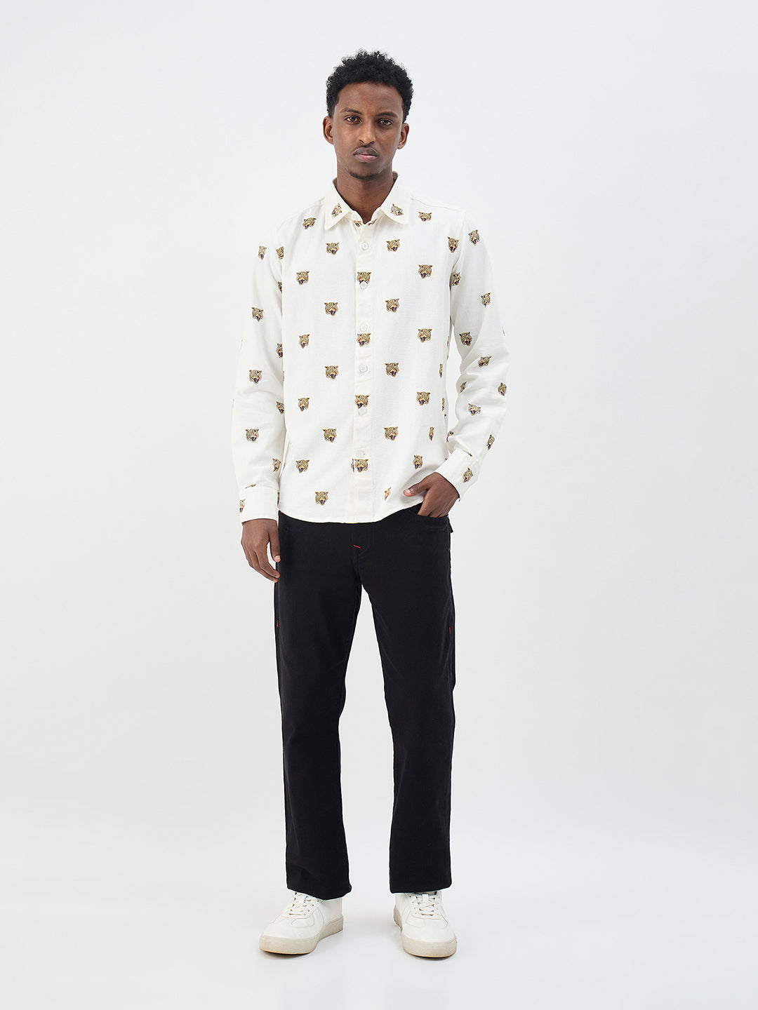 True Religion Men Cream Printed Regular Fit Pure Cotton Shirt