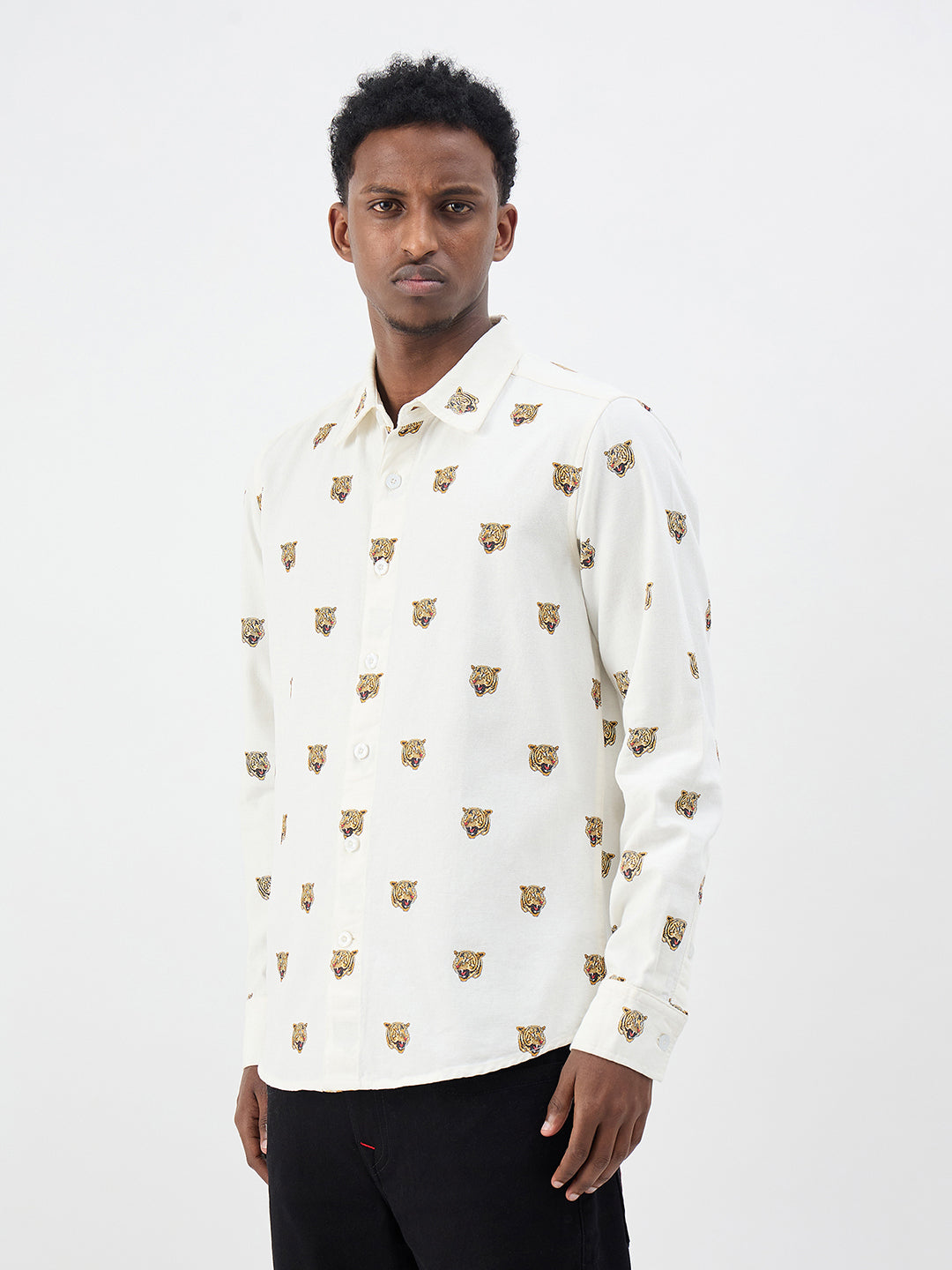 True Religion Men Cream Printed Regular Fit Pure Cotton Shirt
