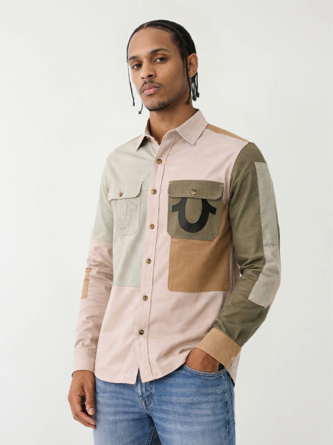 True Religion Men Beige Solid Regular Fit Shirt
