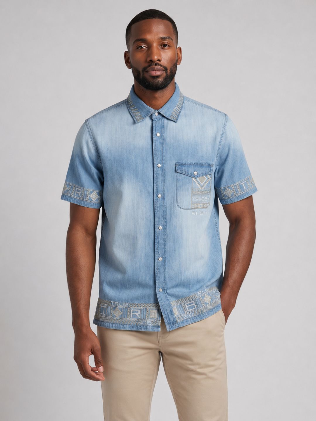 True Religion Men Blue Embroidered Regular Fit Shirt