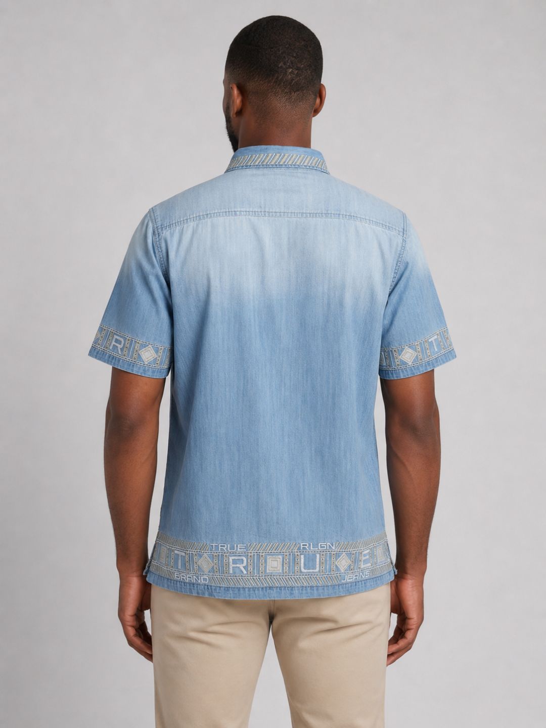 True Religion Men Blue Embroidered Regular Fit Shirt