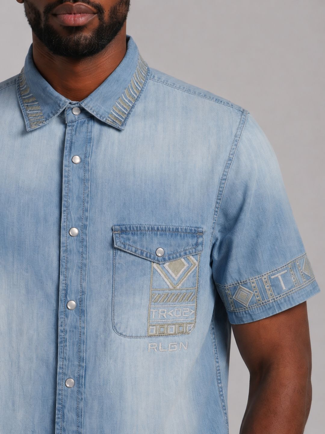 True Religion Men Blue Embroidered Regular Fit Shirt