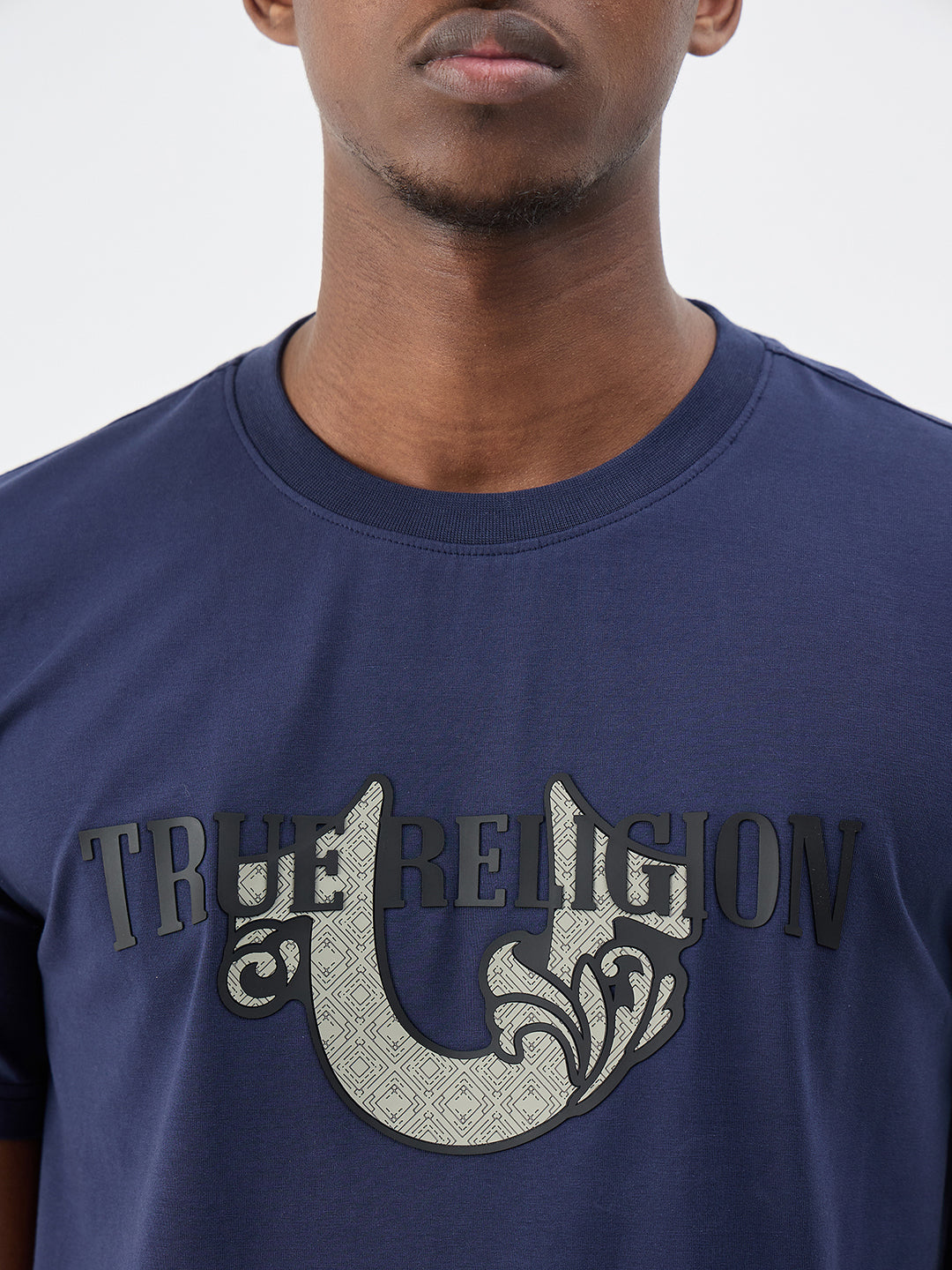 True Religion Men Indigo Blue Solid Regular Fit T-Shirt