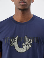 True Religion Men Indigo Blue Solid Regular Fit T-Shirt