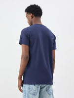 True Religion Men Indigo Blue Solid Regular Fit T-Shirt