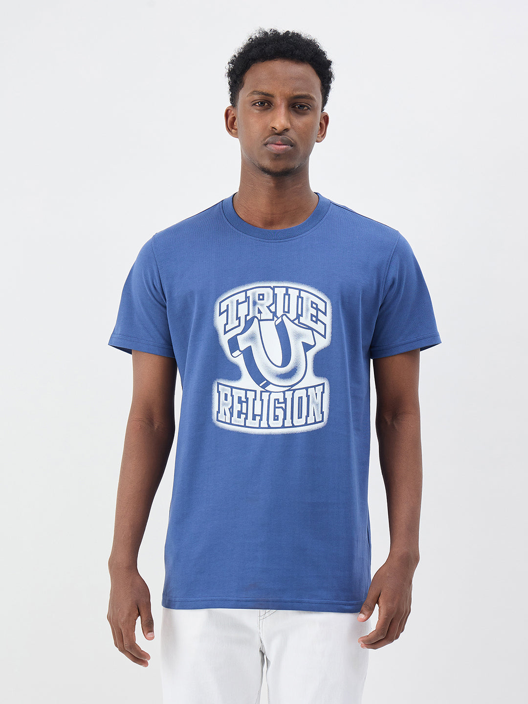 True Religion Men Blue Printed Regular Fit Pure Cotton T-Shirt