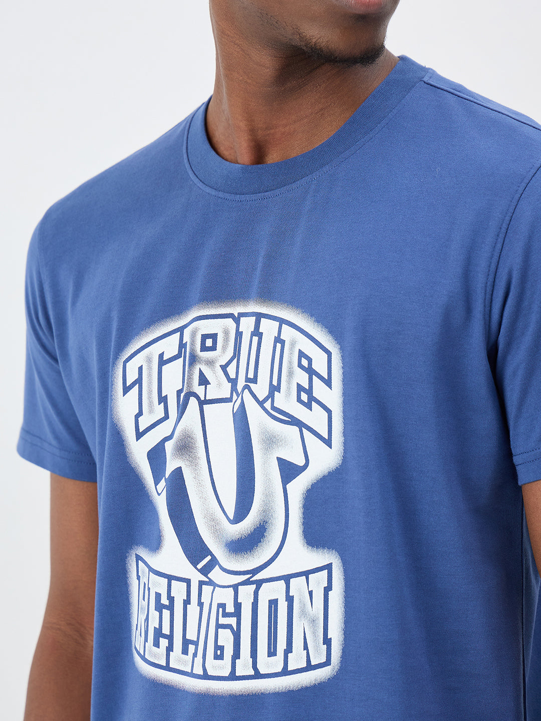 True Religion Men Blue Printed Regular Fit Pure Cotton T-Shirt