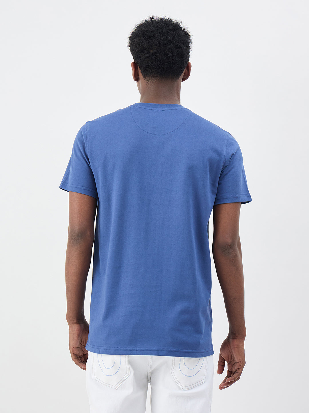 True Religion Men Blue Printed Regular Fit Pure Cotton T-Shirt