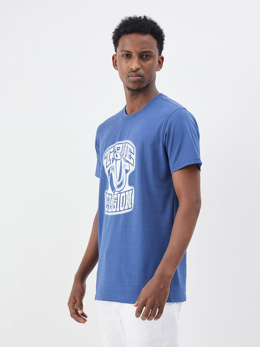 True Religion Men Blue Printed Regular Fit Pure Cotton T-Shirt