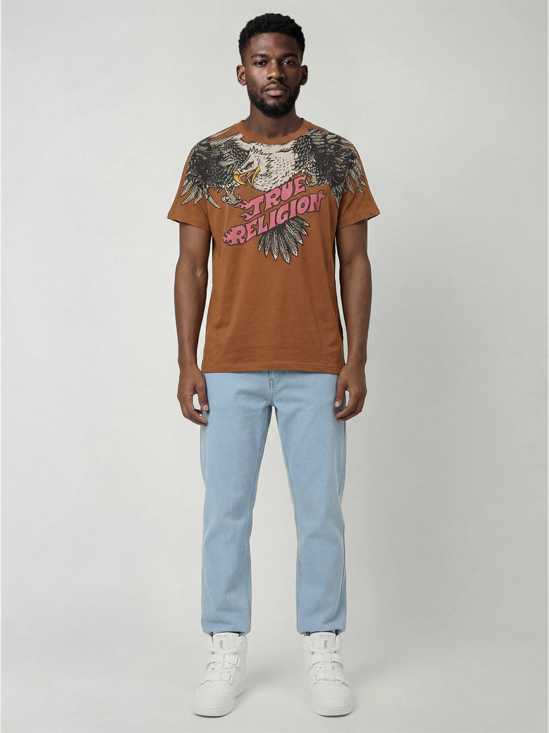 True Religion Men Orange Printed Regular Fit T-Shirt