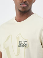 True Religion Men Cream Solid Regular Fit Pure Cotton T-Shirt