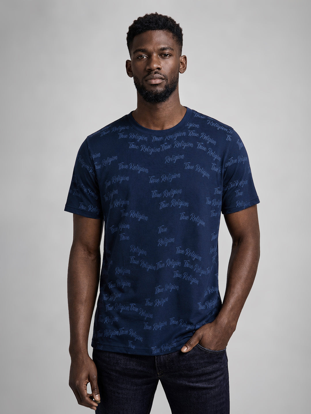 True Religion Men Blue Printed Regular Fit T-Shirt