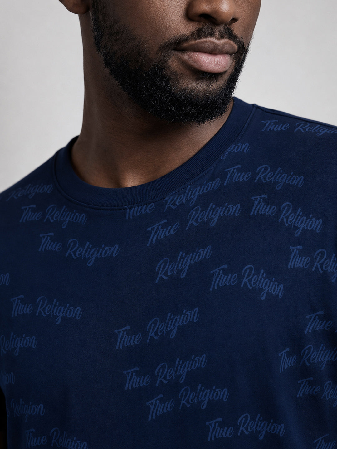 True Religion Men Blue Printed Regular Fit T-Shirt