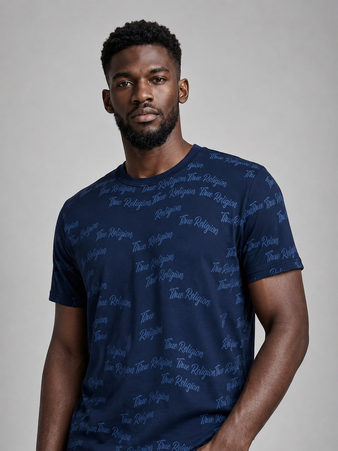 True Religion Men Blue Printed Regular Fit T-Shirt