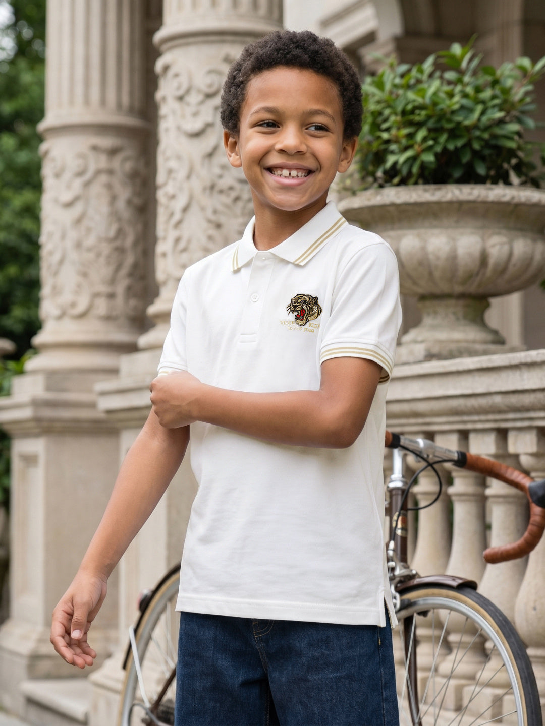 True Religion Boys White Solid Regular Fit Pure Cotton Polo T-Shirt