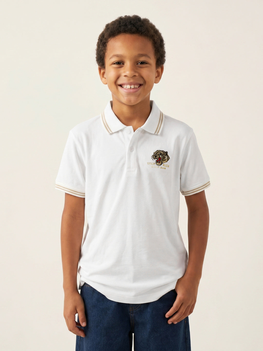 True Religion Boys White Solid Regular Fit Pure Cotton Polo T-Shirt