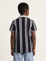 True Religion Boys Blue Striped Regular Fit Polo T-Shirt