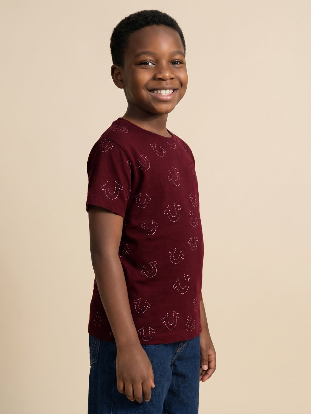 True Religion Boys Red Printed Regular Fit Pure Cotton T-Shirt