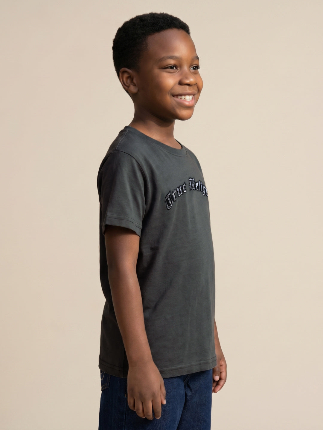 True Religion Boys Green Solid Regular Fit Pure Cotton T-Shirt