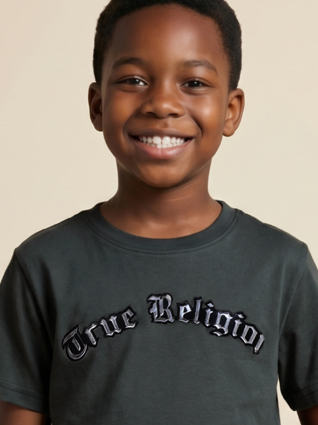 True Religion Boys Green Solid Regular Fit Pure Cotton T-Shirt