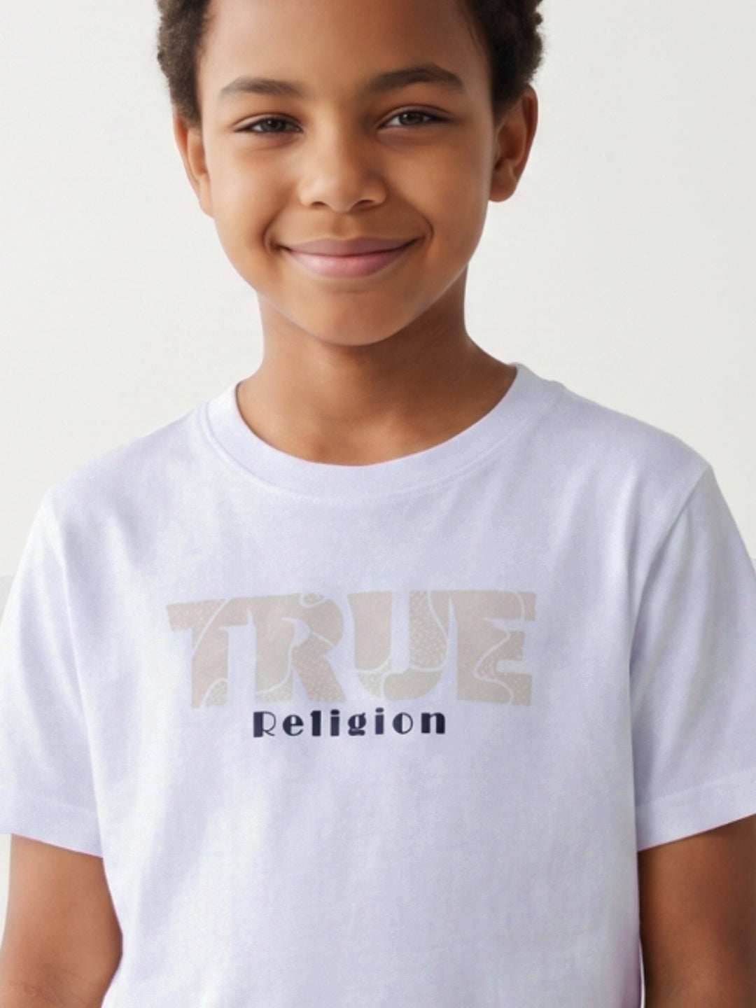 True Religion Boys Cream Solid Regular Fit Pure Cotton T-Shirt
