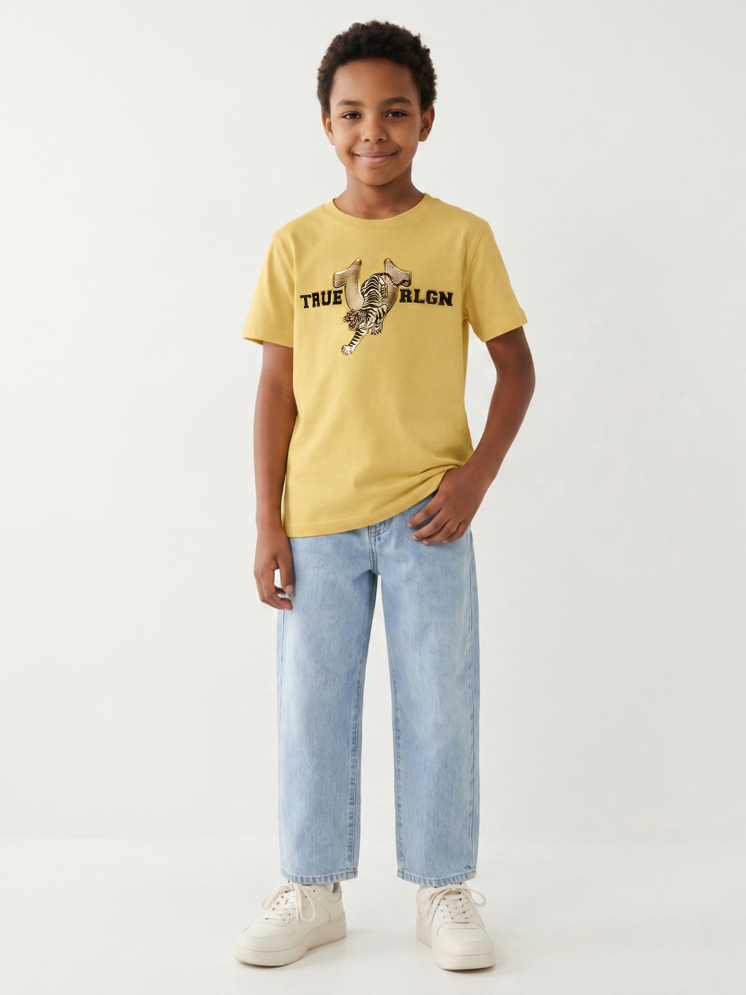 True Religion Boys Yellow Solid Regular Fit T-Shirt