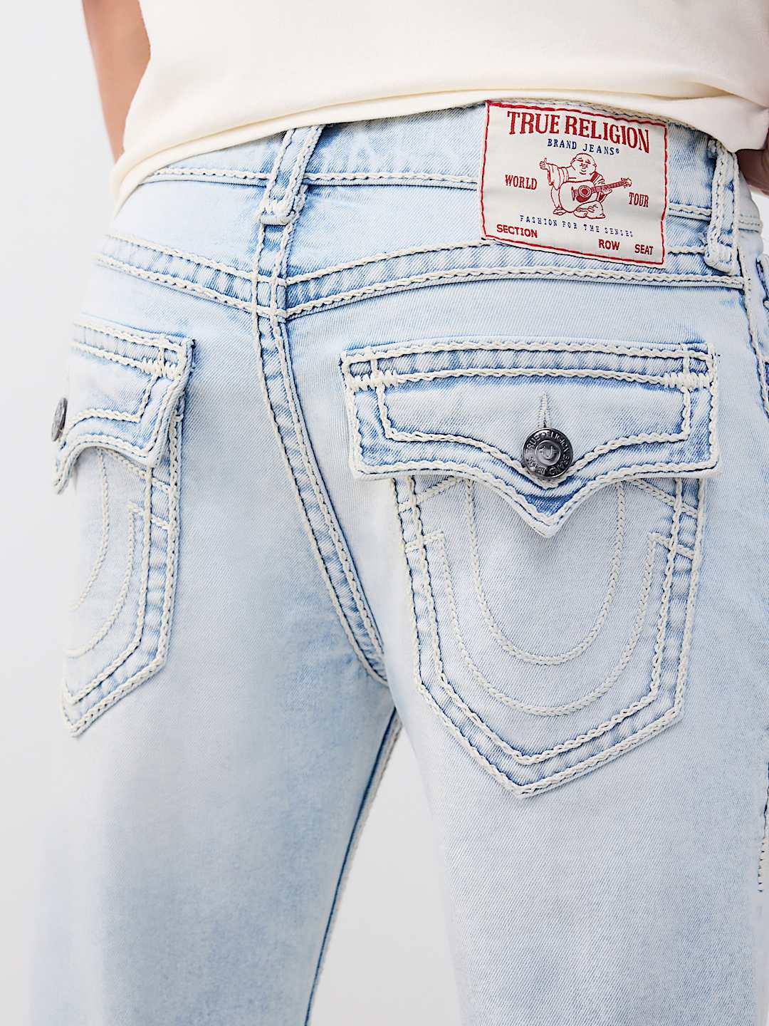 True Religion Men Blue Solid Ricky Ropestitch Straight Fit Jeans