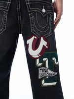 True Religion Men Black Embroidered Ricky BIG T Straight Fit Jeans