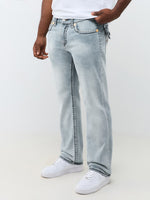 True Religion Men Ice Blue Ricky Super T Solid Straight Fit Jeans