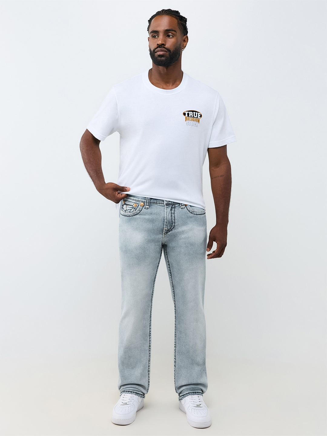 True Religion Men Ice Blue Ricky Super T Solid Straight Fit Jeans