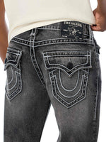 True Religion Men Grey Solid Ricky Ropestitch Straight Fit Jeans