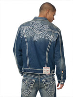 True Religion Men Blue Oversized Ropestitch Denim Jacket